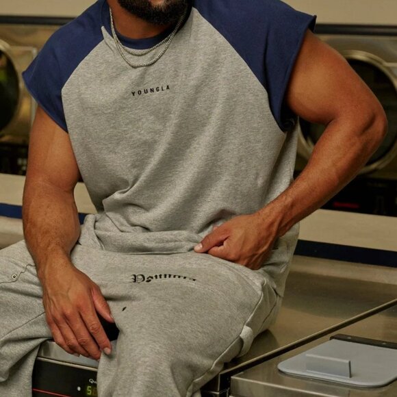 YoungLA 4007 - Rambo Cut-Offs (XXL/Heather Grey Navy) - Picture 2 of 6